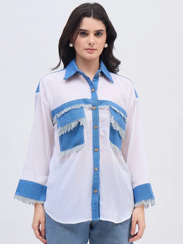 White Denim Detail Shirt