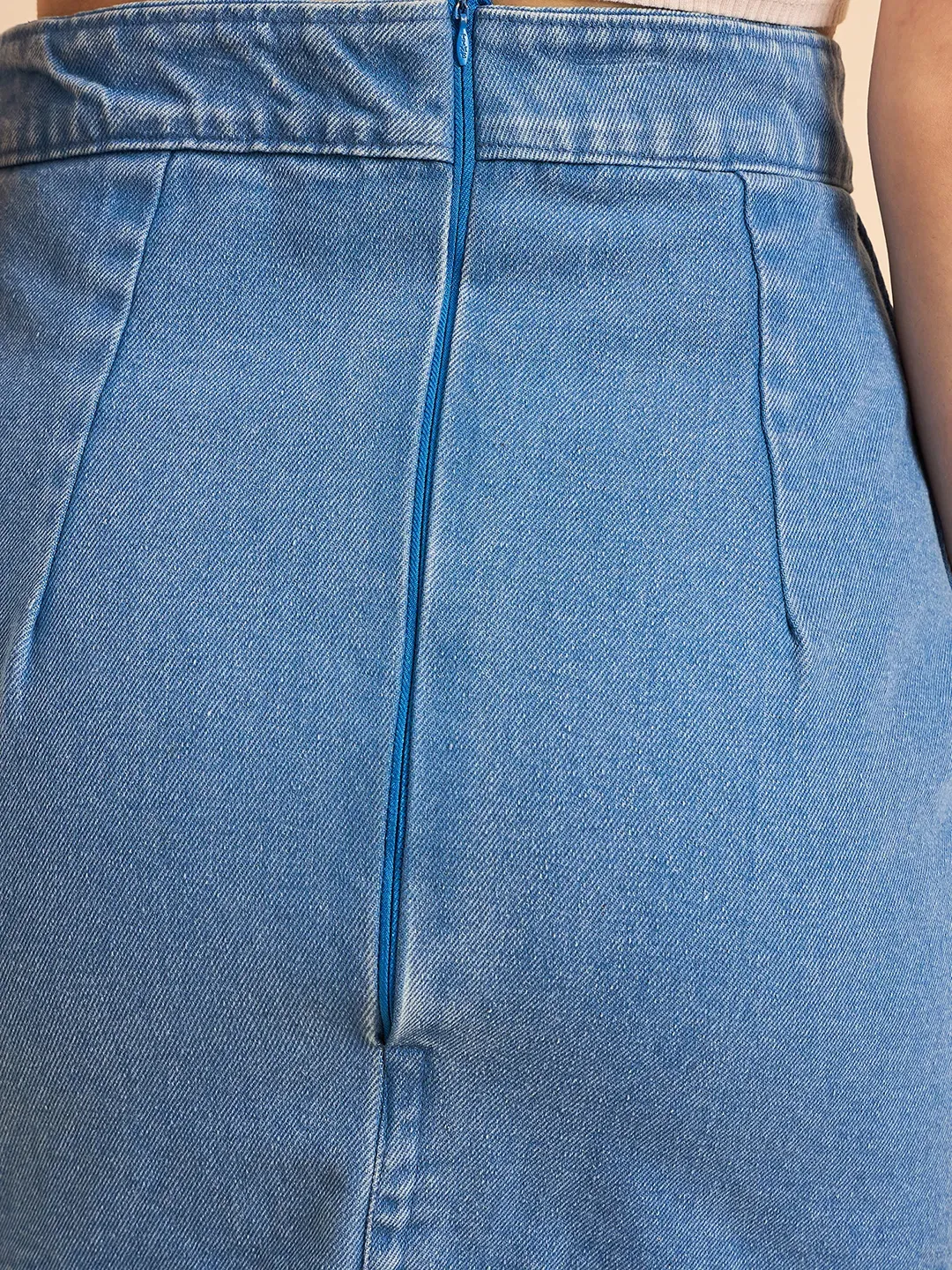 Blue Mirage Bandhani Detail Denim Skirt
