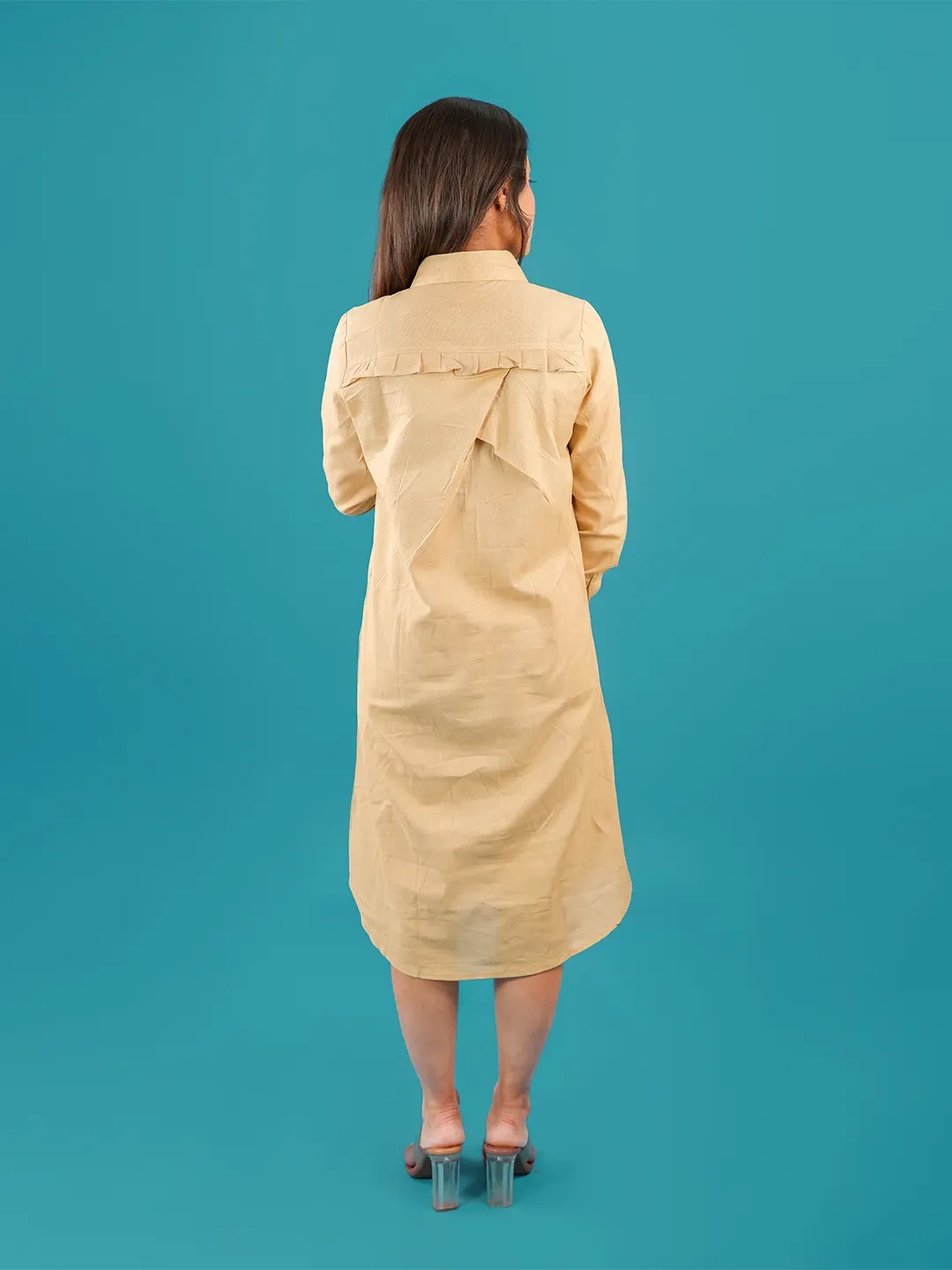 Beige Twin-Fin Shirt Dress