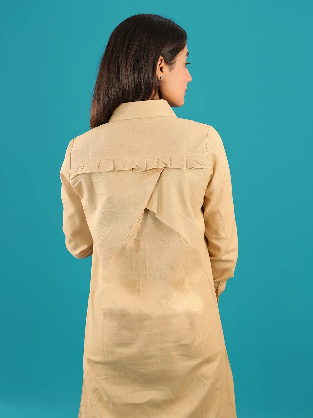 Beige Twin-Fin Shirt Dress