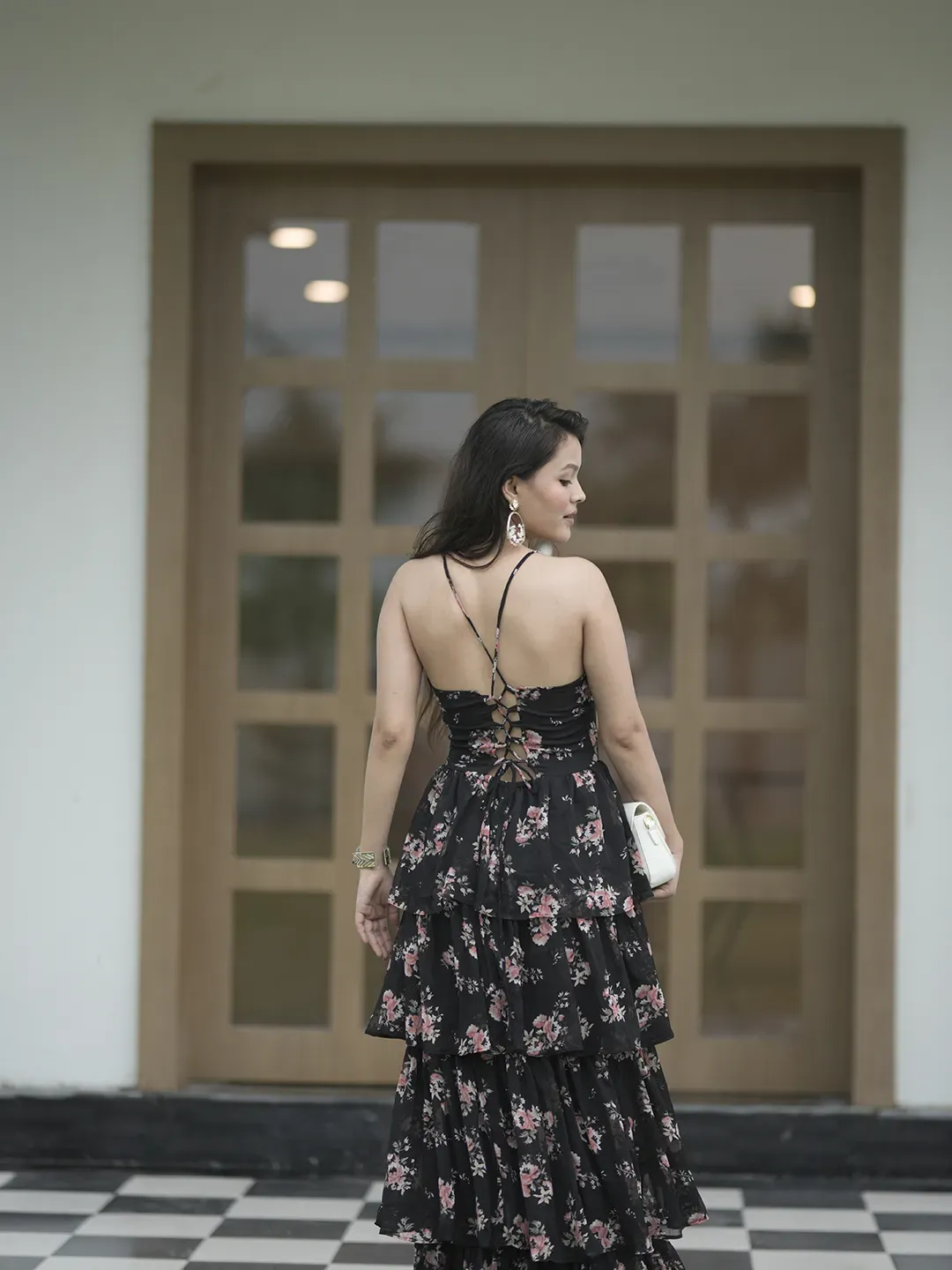 Black Floral Ruffled Dress