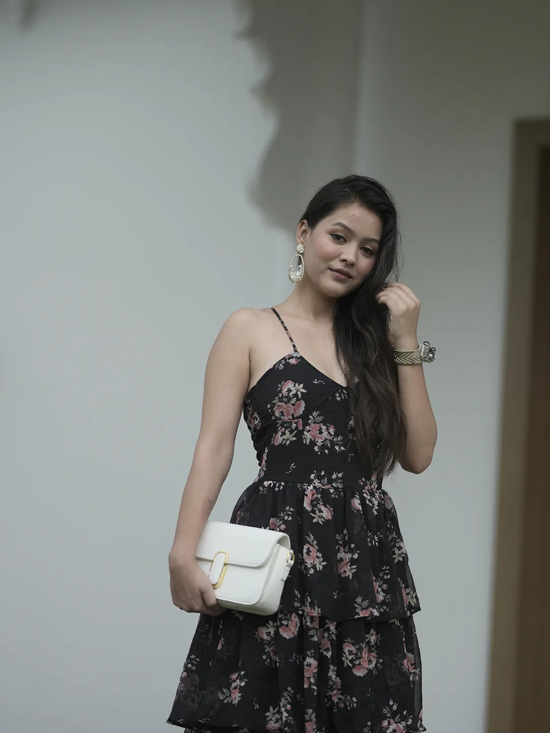 Black Floral Ruffled Dress