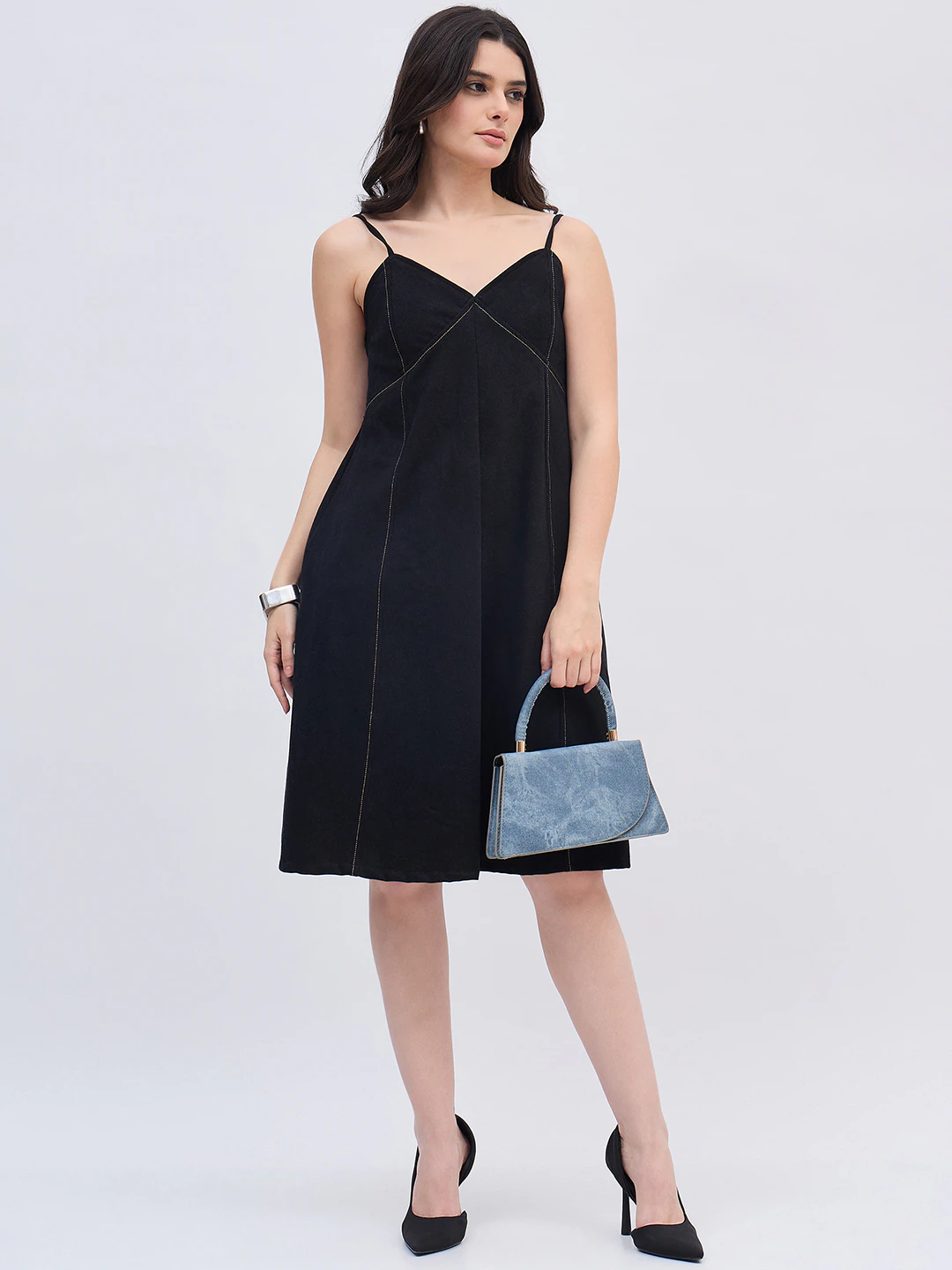 Black Midi Denim Dress