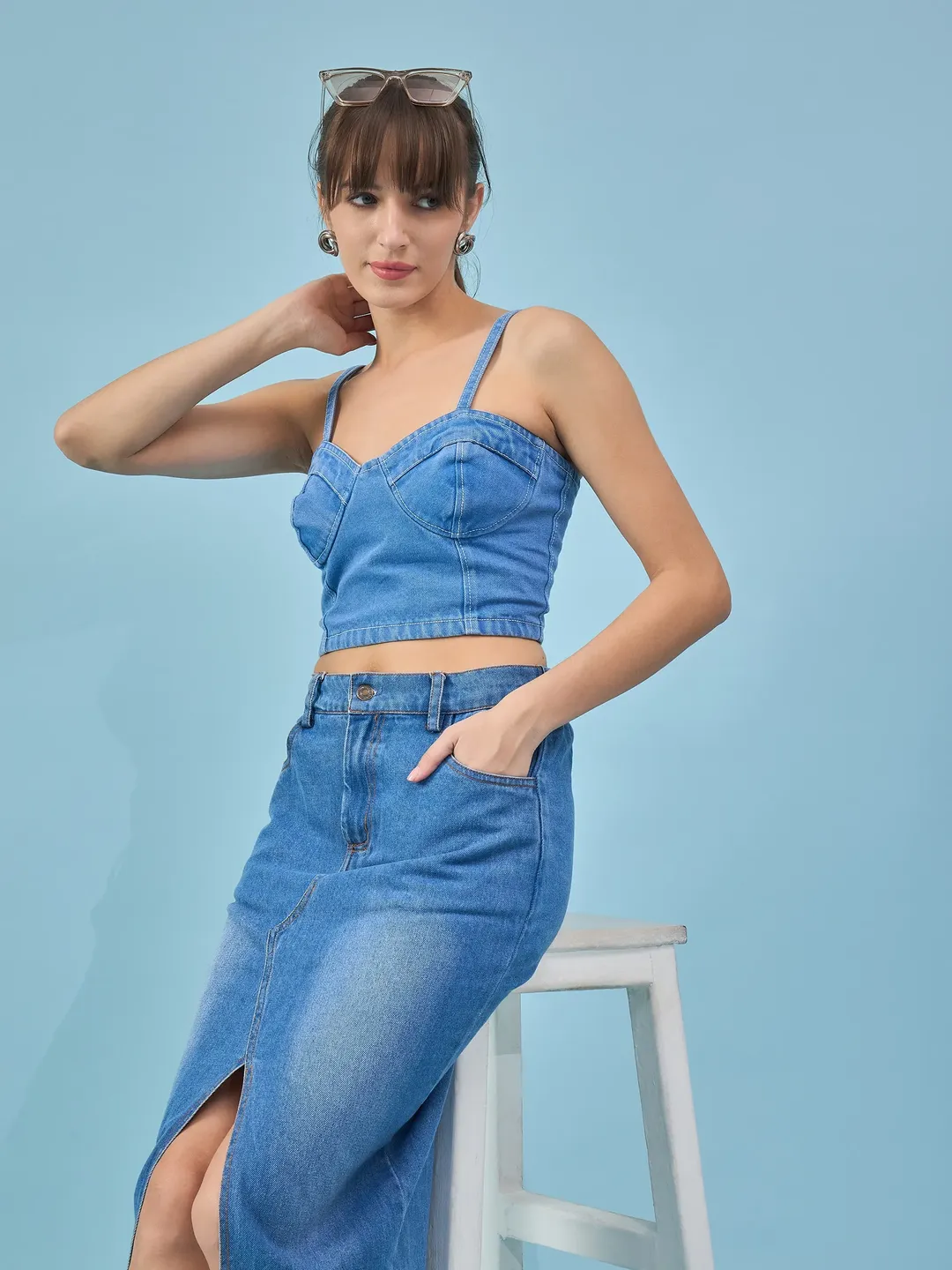 Blue Denim Corset Top & Skirt