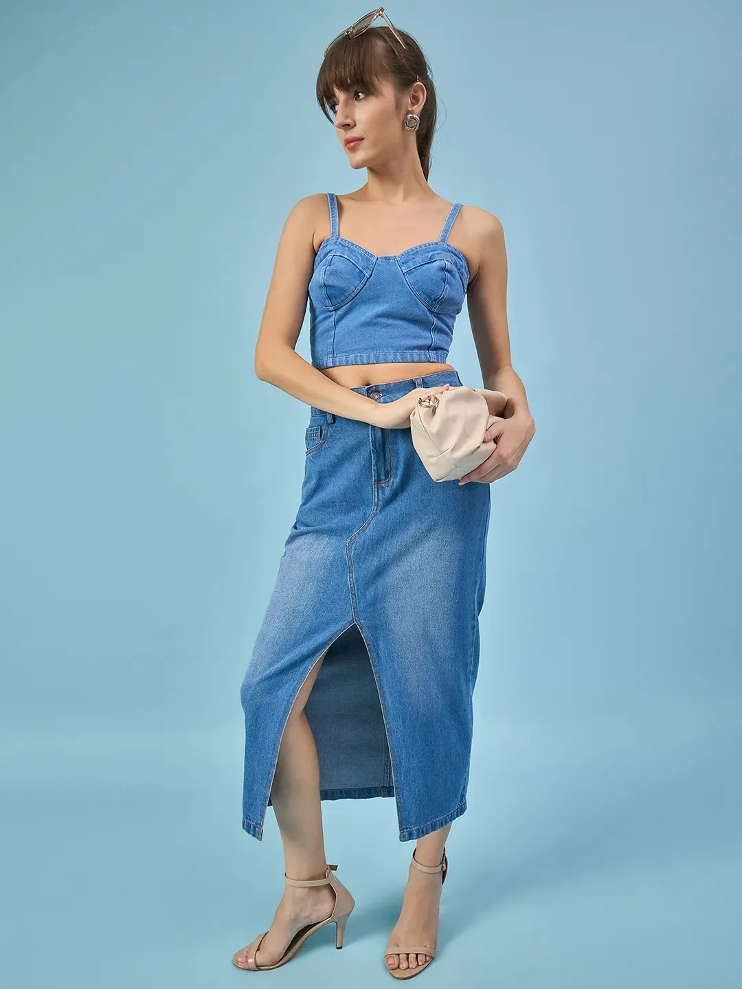 Blue Denim Corset Top & Skirt