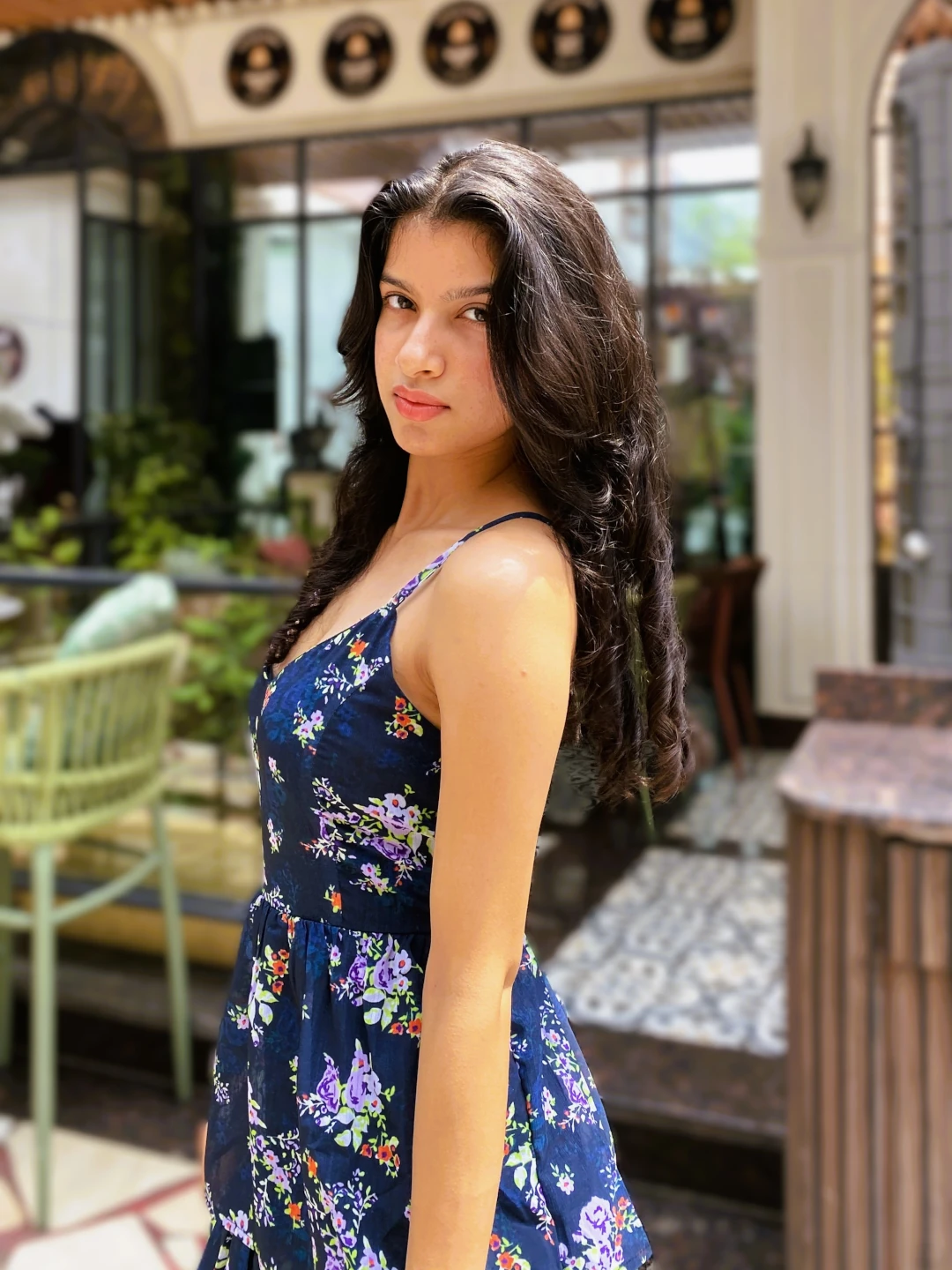 Blue Floral Ruffel Dress