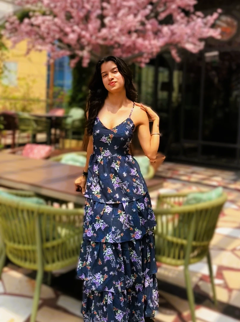 Blue Floral Ruffel Dress