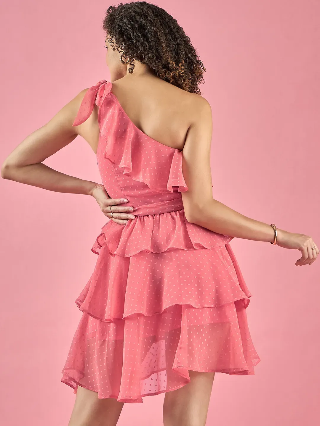 Coral Pink One Shoulder Dress