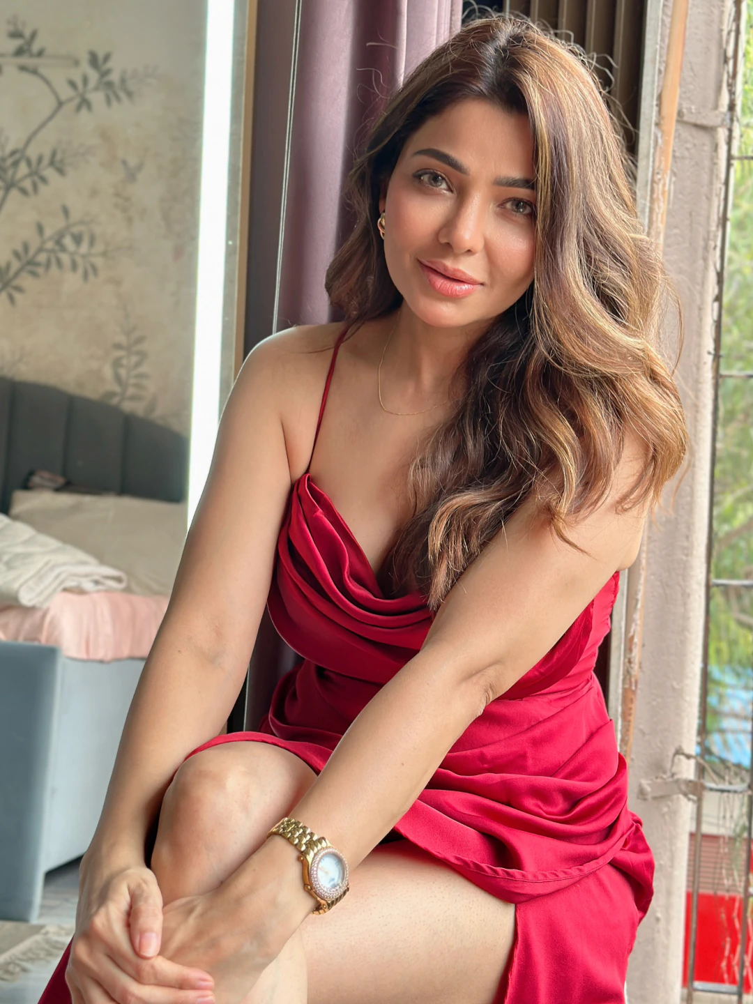 Corset Cowl Red Slit Dress