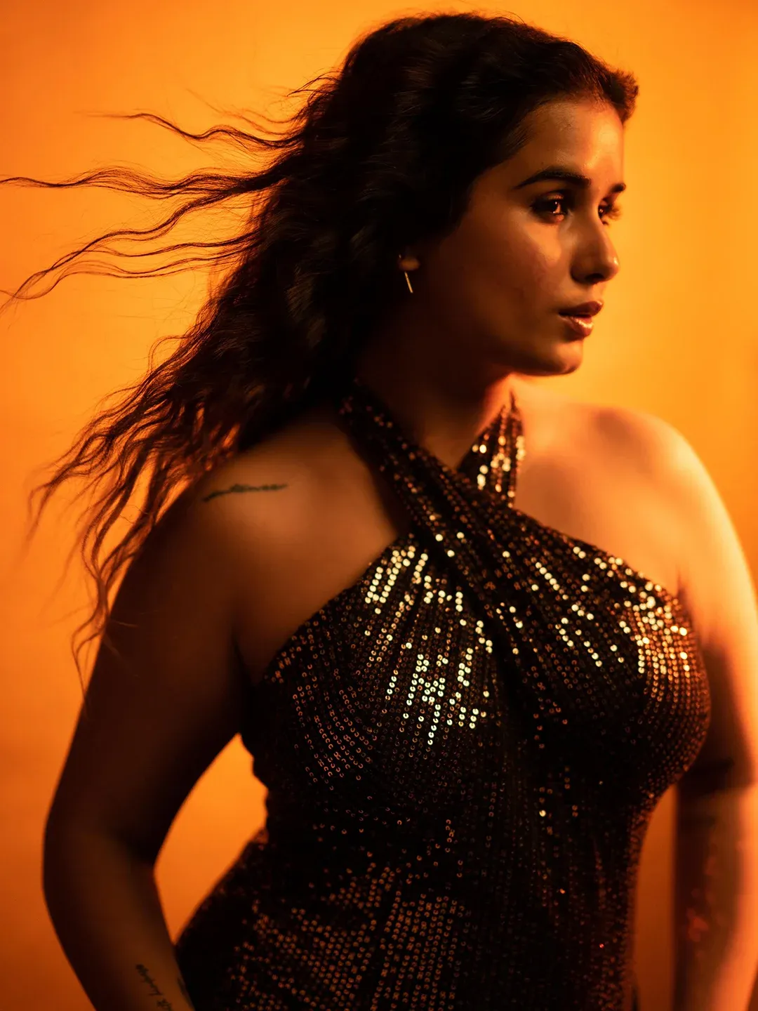 Halter Neck Tie-Up Sequin Dress