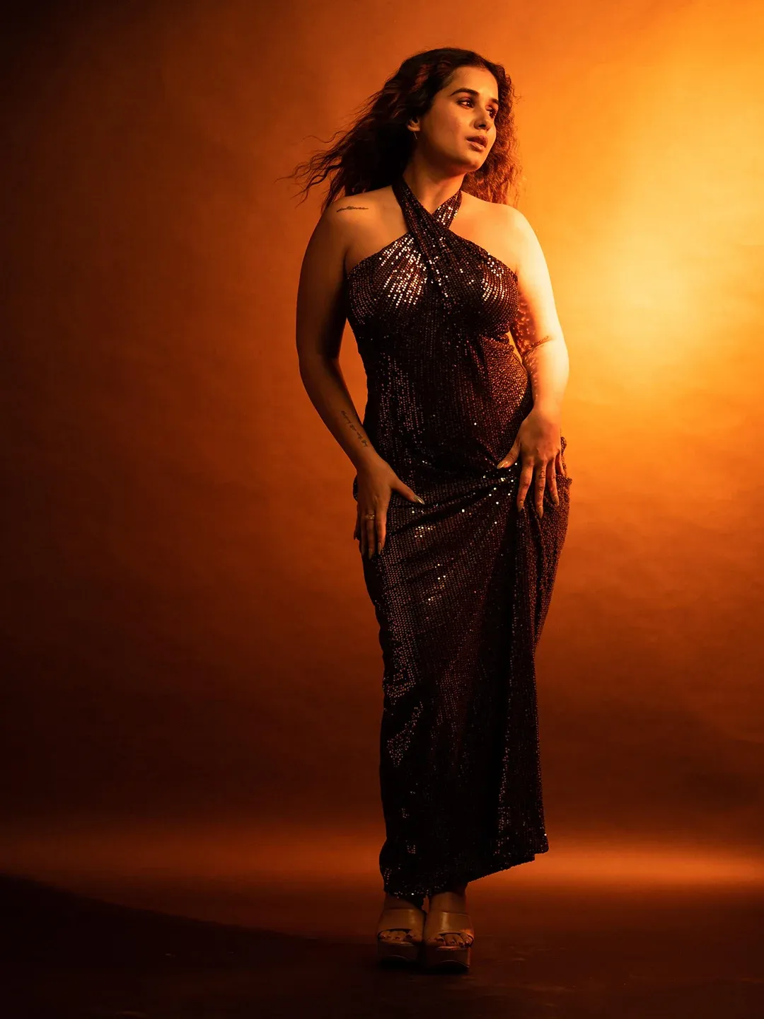 Halter Neck Tie-Up Sequin Dress