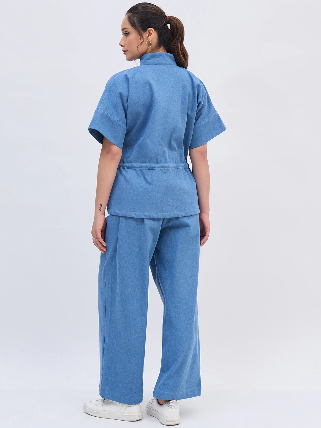 Light Blue Denim Shirt Chain Co Ord Set