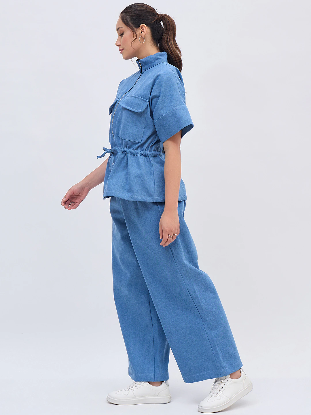 Light Blue Denim Shirt Chain Co Ord Set