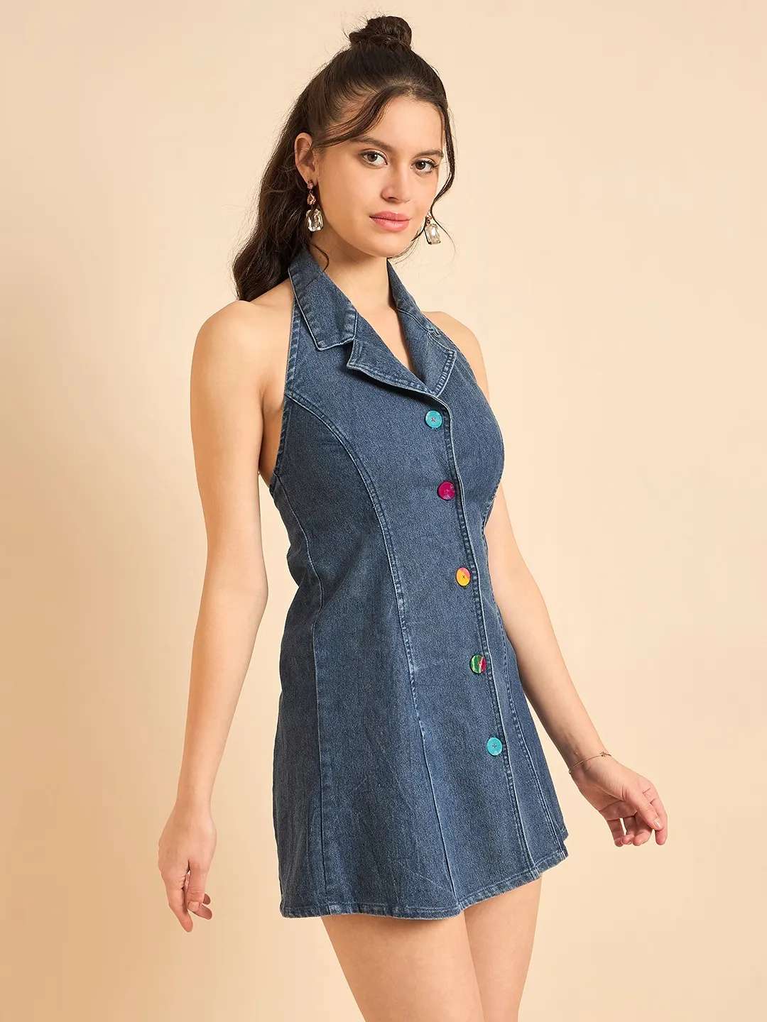 Retro Revival Light Blue Denim Dress