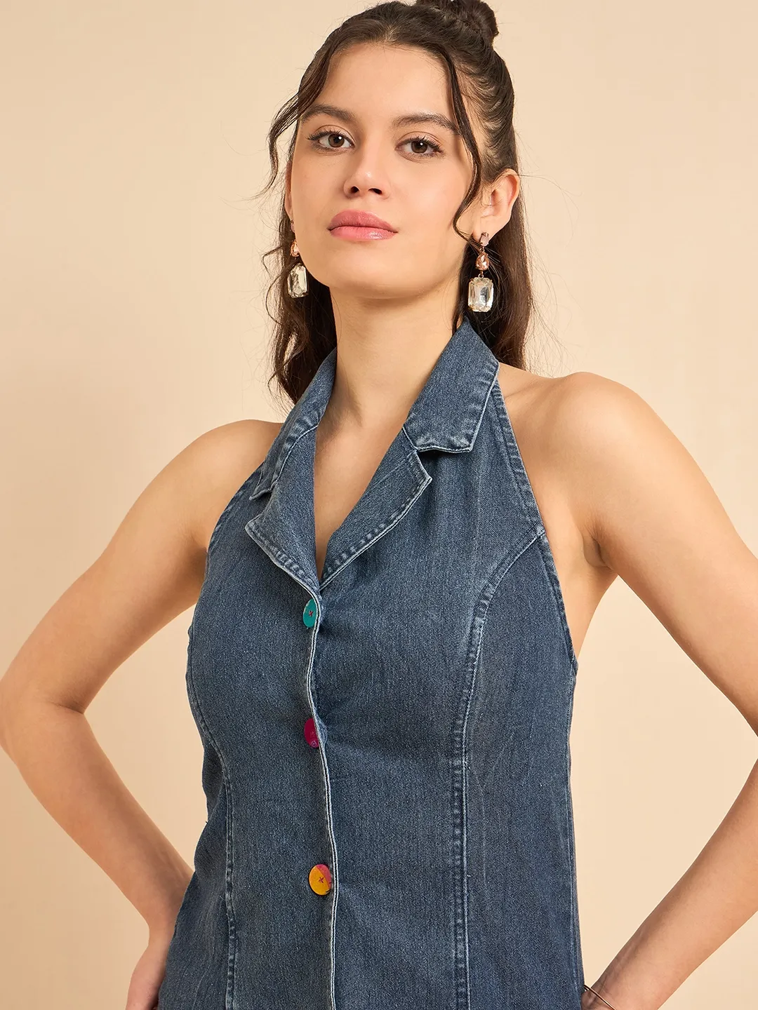 Retro Revival Light Blue Denim Dress