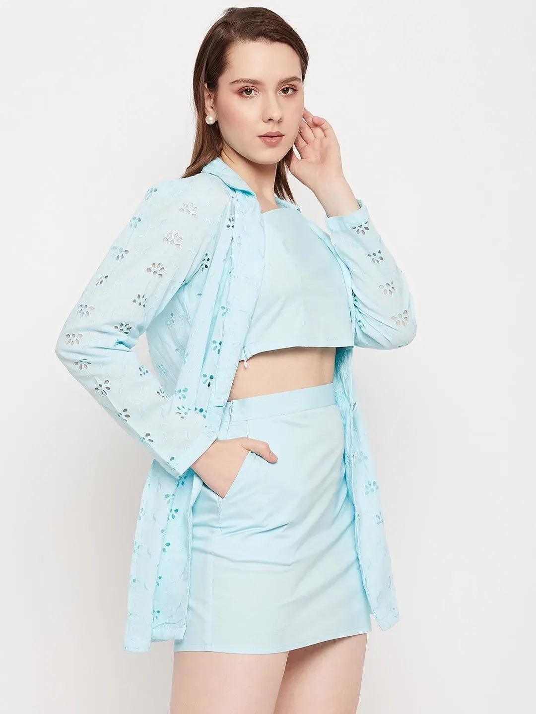 Schiffli Blue Co Ord Set