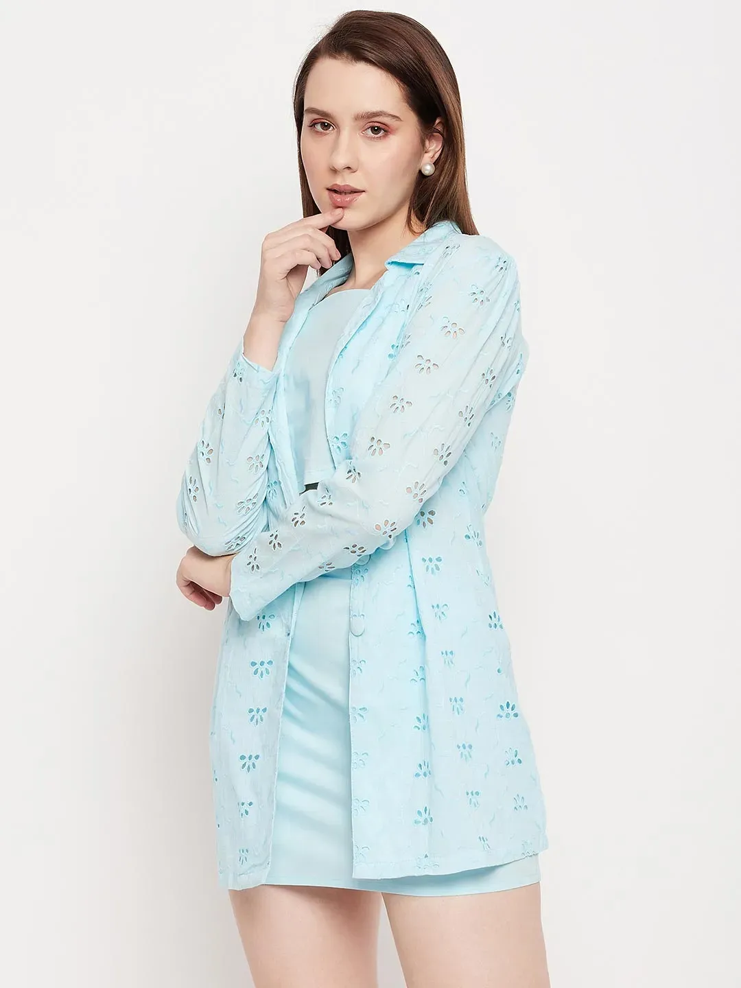 Schiffli Blue Co Ord Set