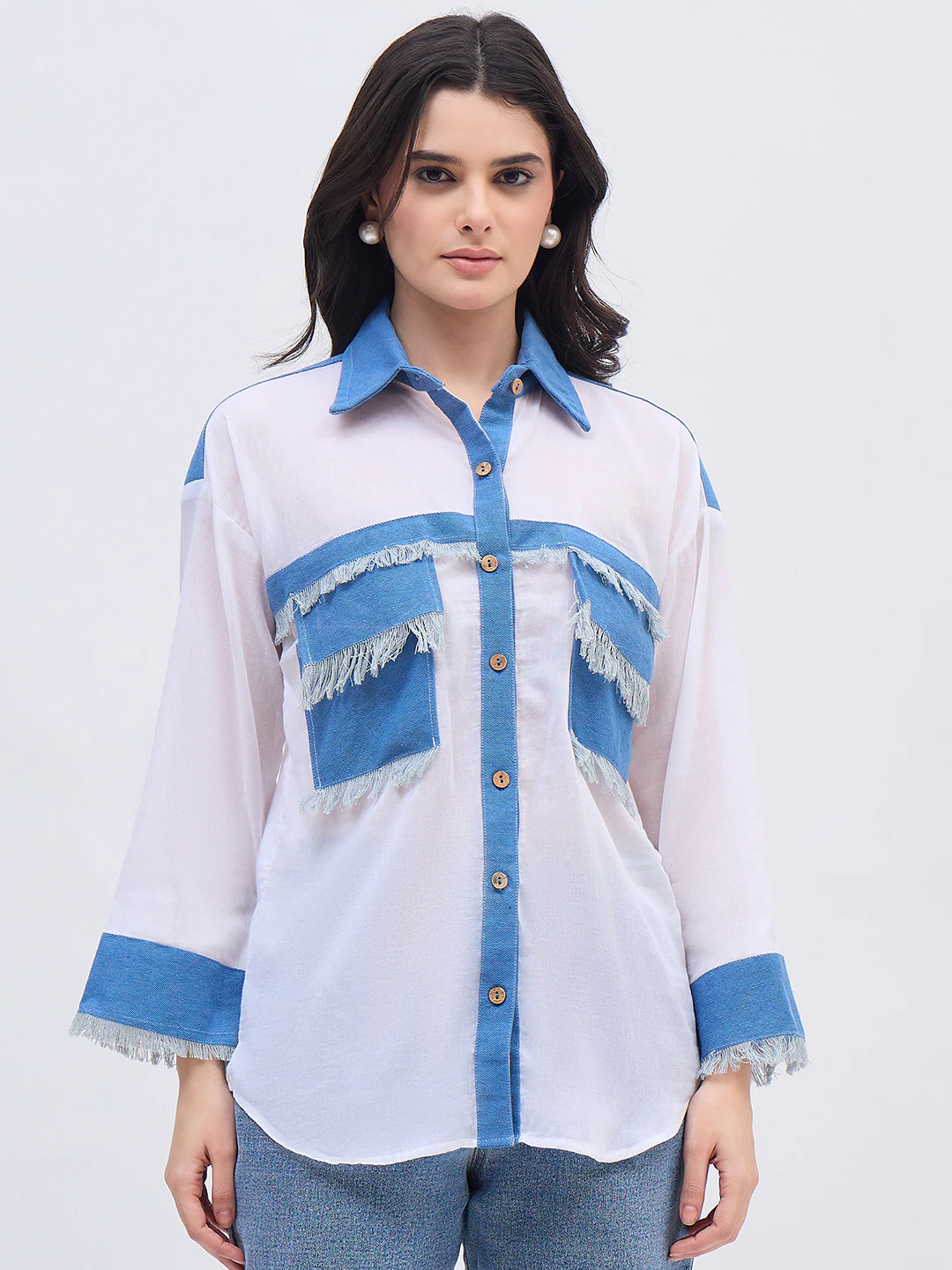 White Denim Detail Shirt