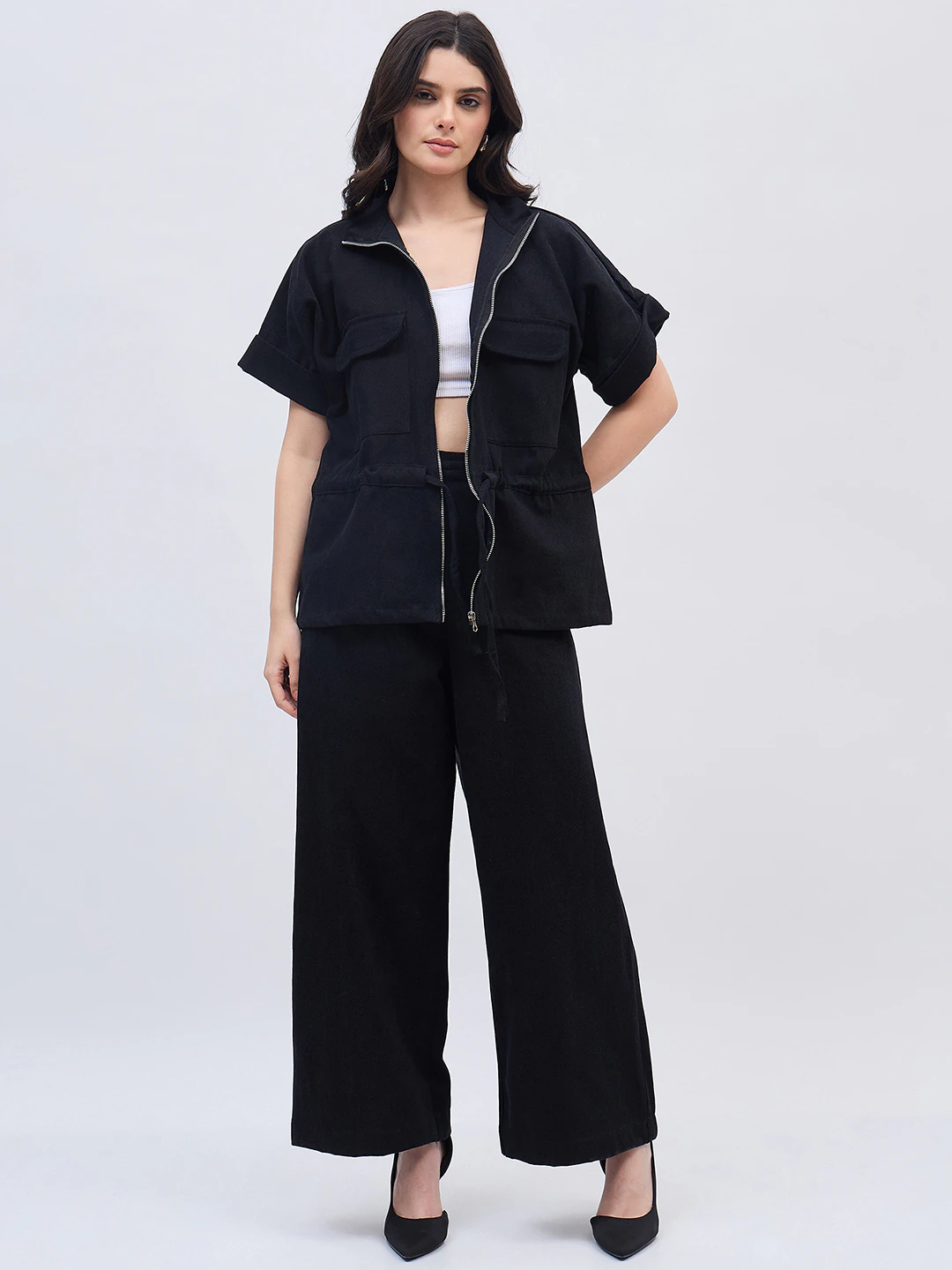 Black Denim Chain Co-ord Set