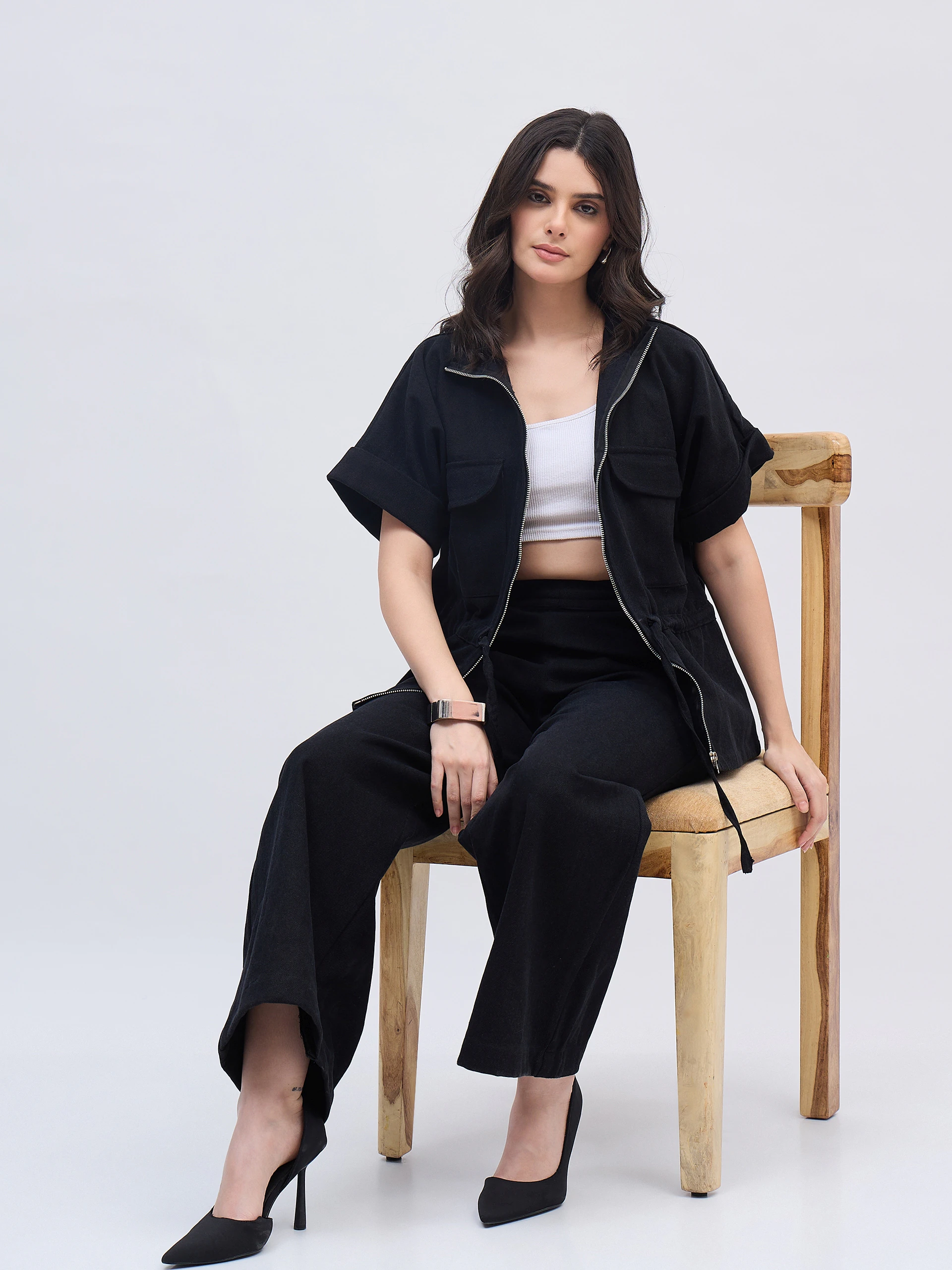 Black Denim Chain Co-ord Set