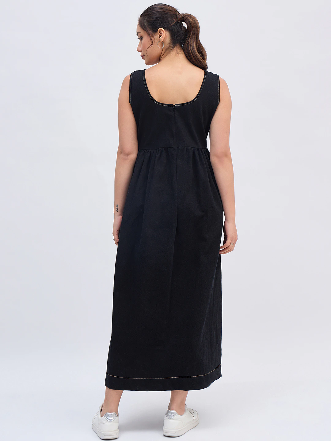 Black Denim Thread Midi Dress