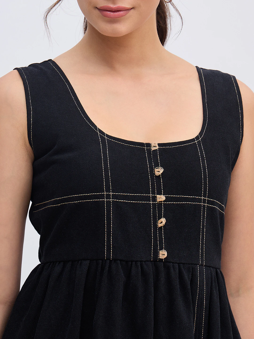 Black Denim Thread Midi Dress
