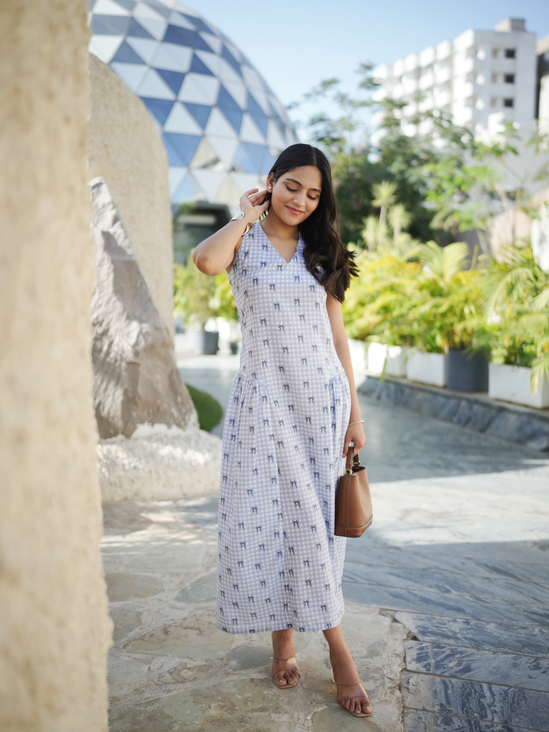 Blue Belle Check Long Dress