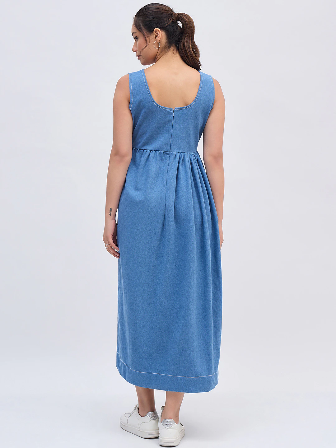 Blue Denim Thread Midi Dress