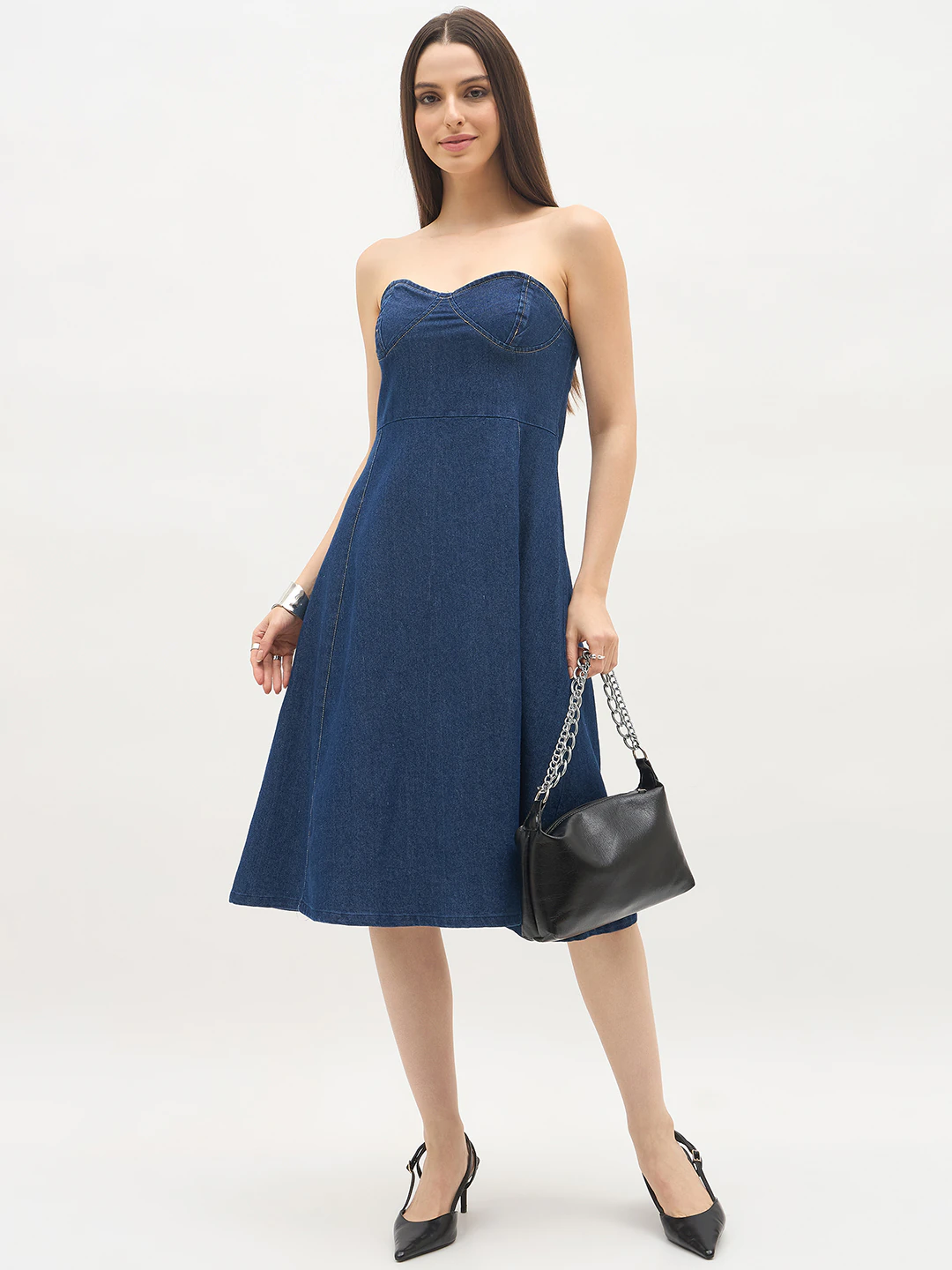 Dark Blue Tube Denim Dress
