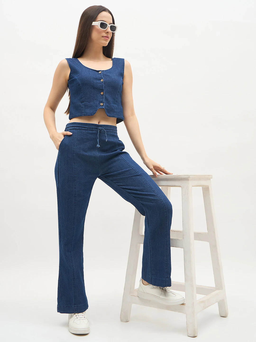 Dark Blue Denim waistcot co-ords set