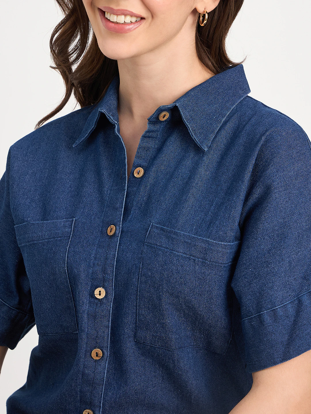 Dark Blue Denim Shirt Co-ord Set