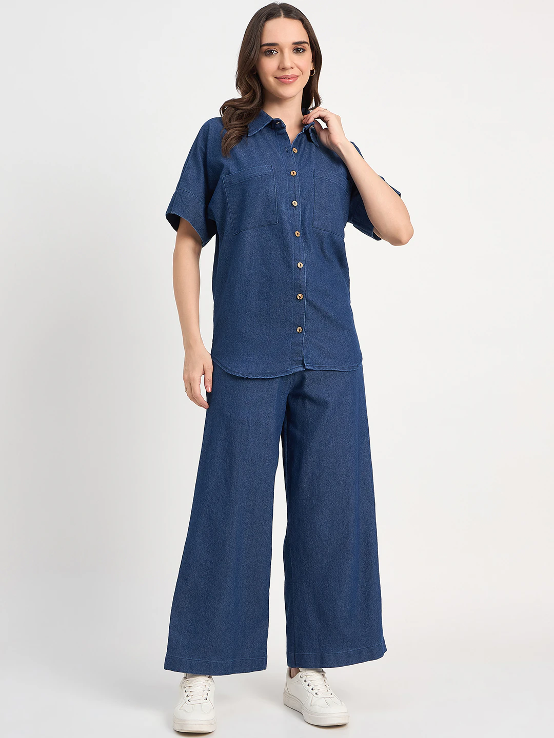 Dark Blue Denim Shirt Co-ord Set